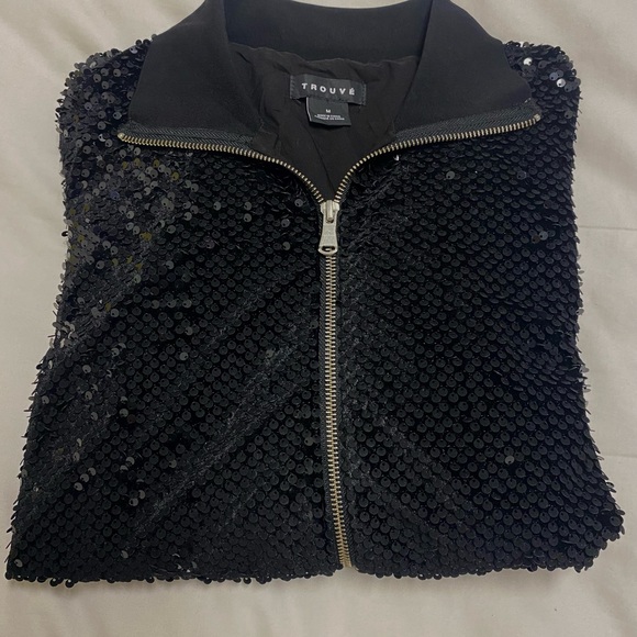 TROUVE Black ALL OVER SEQUINS Bomber Jacket Zipper M - Picture 8 of 16